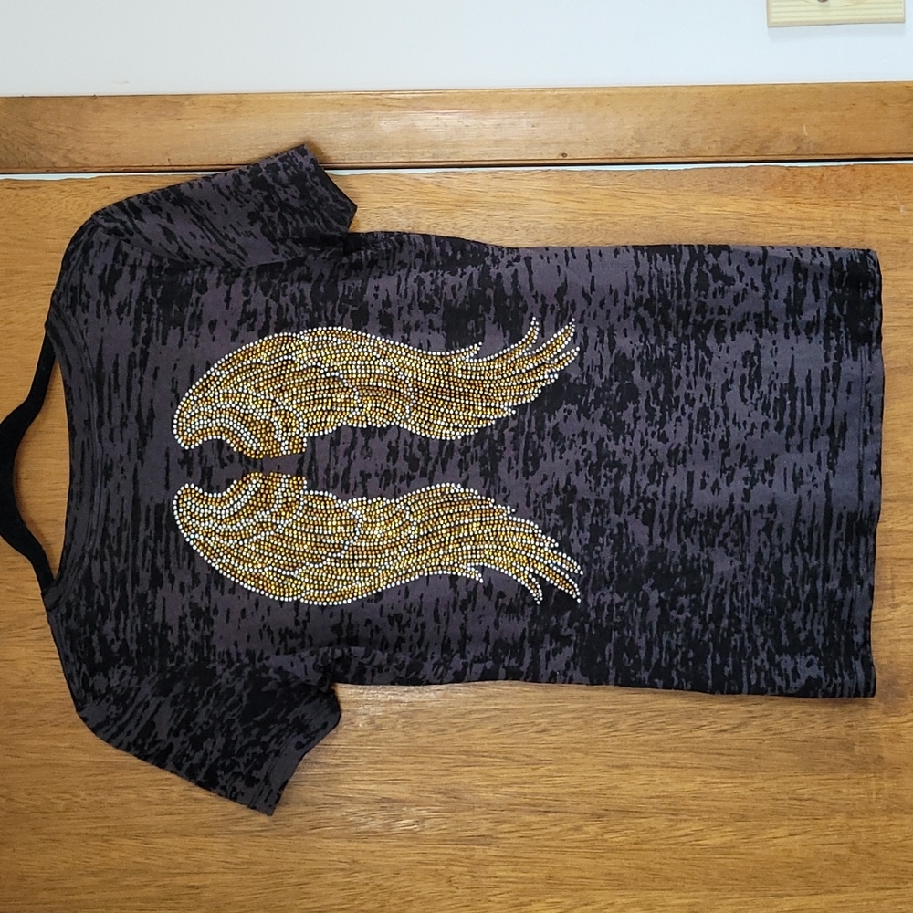 Next Level Apparel Gold and Silver Gemstone Wings T-Shirt, Large